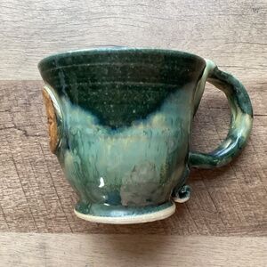 Studio Pottery Mug Cup Celtic Green Glaze 3.5” Tall Handcrafted Gift Unique